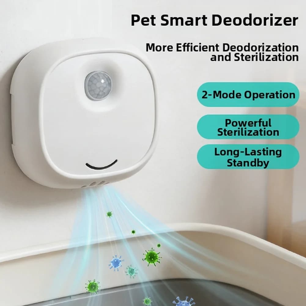 Purificatore d'aria intelligente portatile per animali domestici con tecnologia a ioni negativi e batteria da 3600 mAh per lettiera per gatti e aree per animali domestici