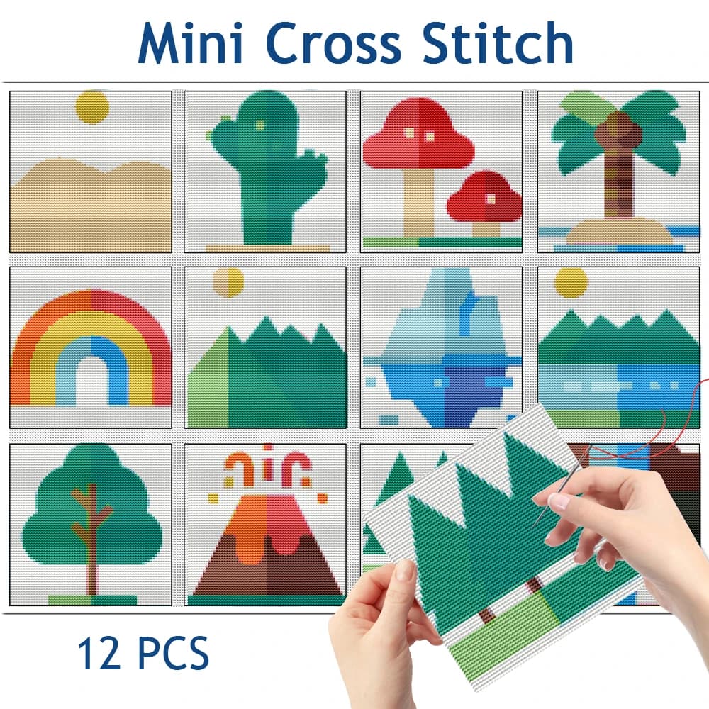 Evershine Embroidery Kit Tree Landscape Design Hand Sewing Art 12pcs Mini Cross Stitch Mushroom Pattern DIY Crafts Hobby Gift