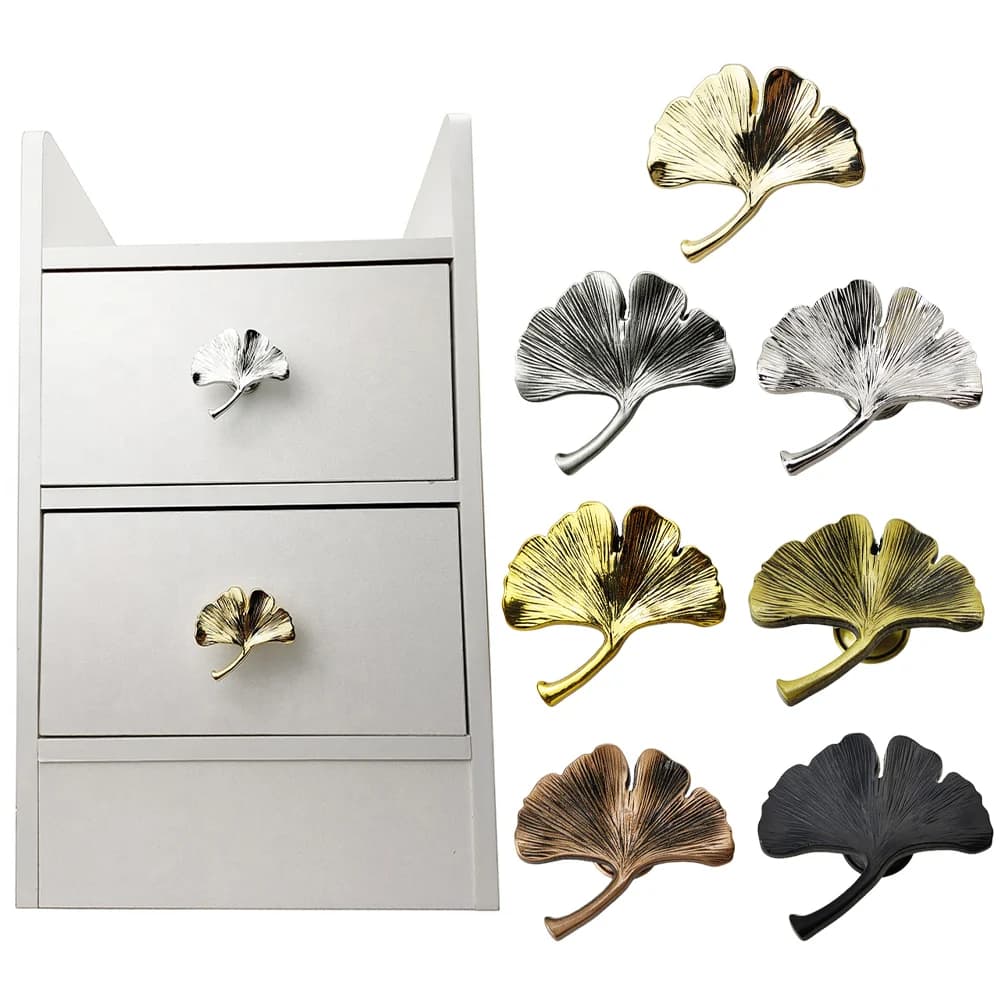1 pz Maniglia Vintage a Foglia di Ginkgo per Armadio, Pomello per Anta di Mobile in Lega di Zinco, Maniglia per Cassetto, Accessori per Mobili, Pomelli a Barra
