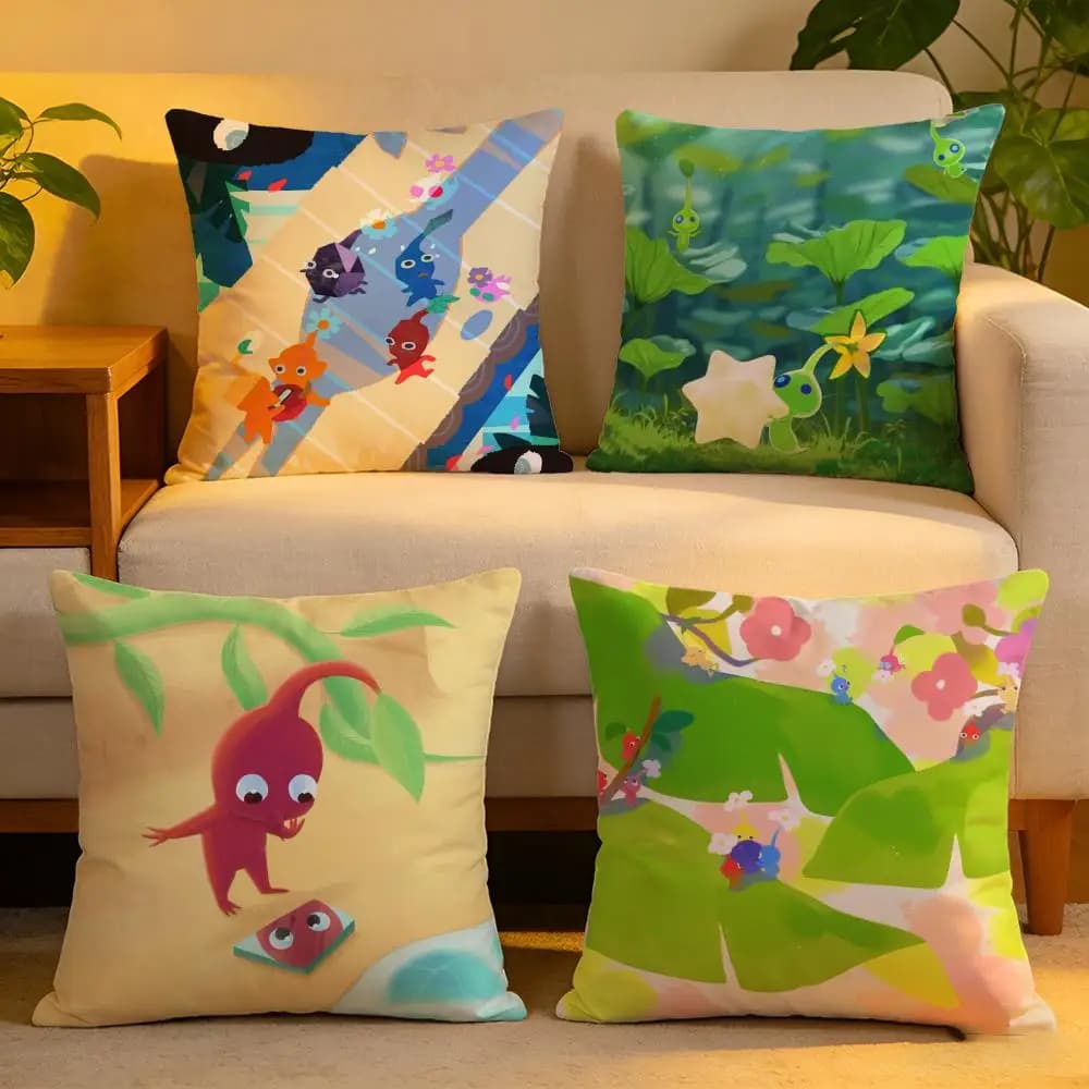 Cartoon Cute PIKMINS Cushion Cover Linen Skin-Friendly Soft Decorative Case For Sofa Home Decor Pillow Cover