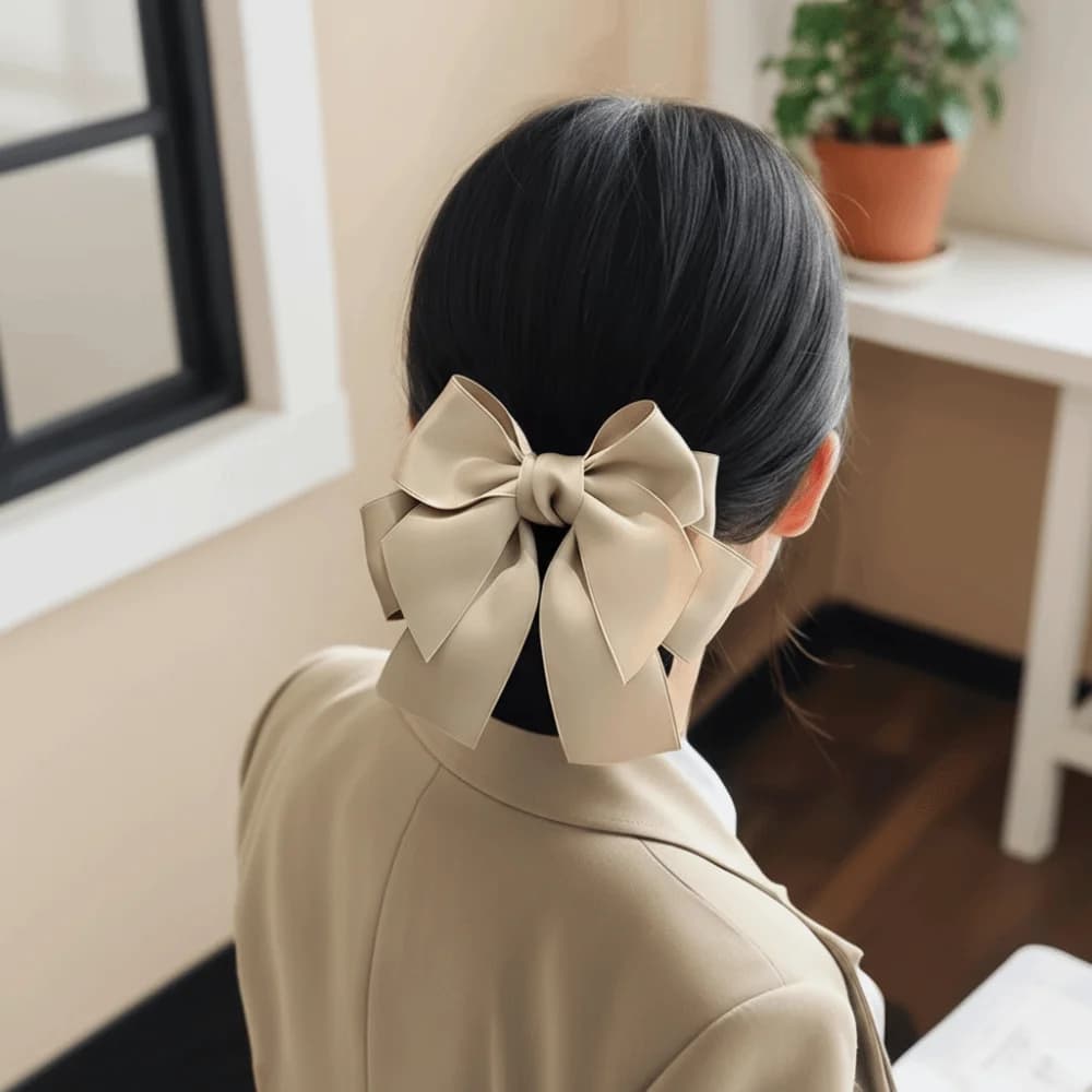 New Comfortable Bowknot Knit Hair Net Vintage Double Layer Cover Net Hair Clip Spring Clip Elegant Ponytail Clip Female
