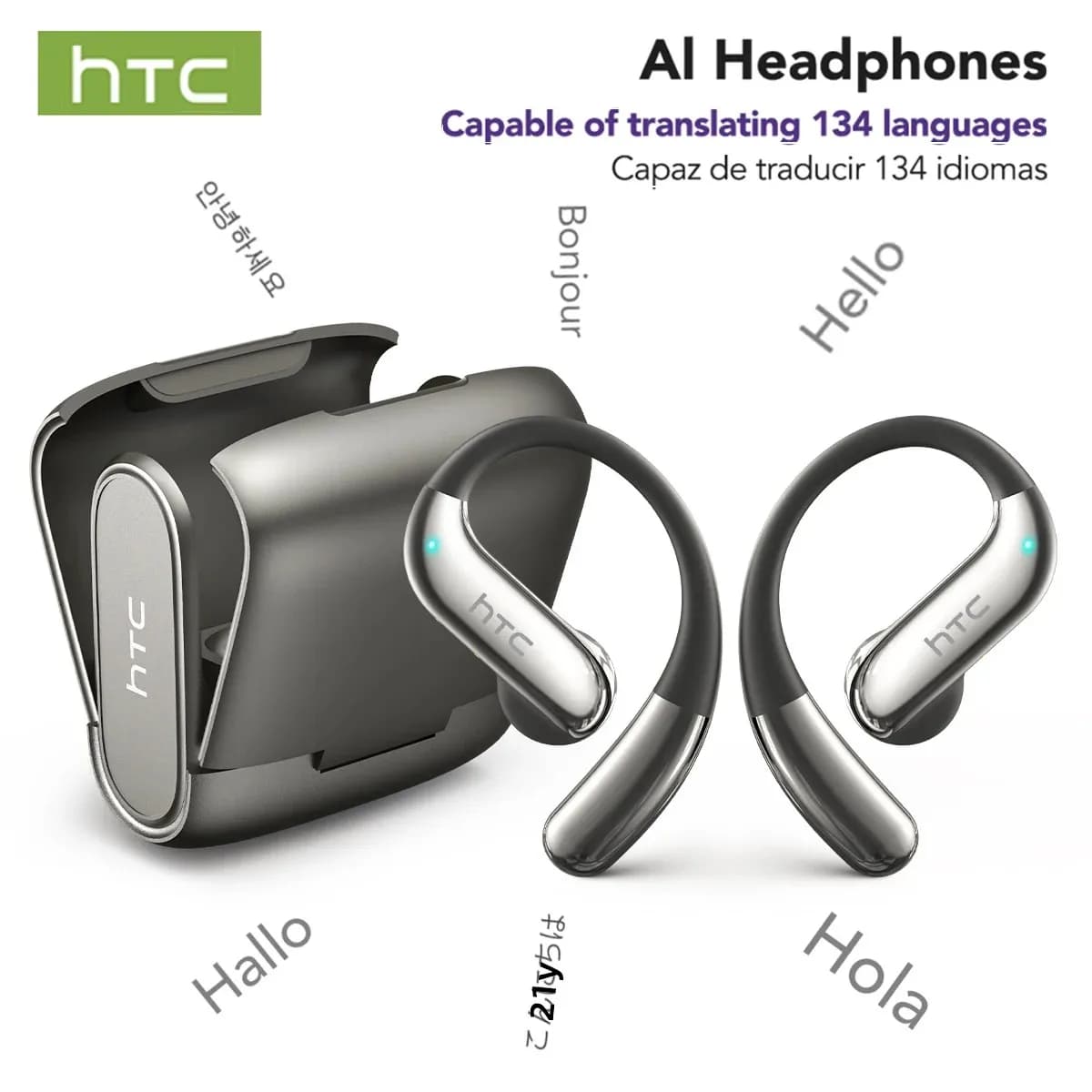 Auricolari Bluetooth V6.0 HTC NE23 OWS Cuffie wireless sportive Auricolari traduttore AI a lunga durata Comodo gancio per l'orecchio ultraleggero