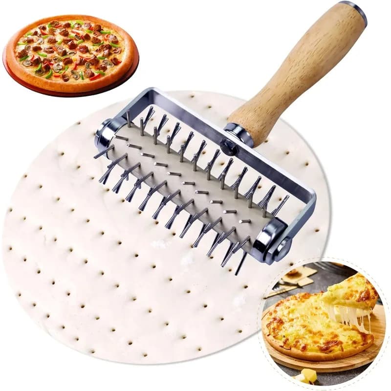 Stainless Steel Pizza Docker, Pizza Dough Docker with Handle, Pizza Roller with Spikes, Roller Docker, Pizza Hole Puncher, Dough Perforator, Pastry, Cookie, Bread, Crust, Baking Dough Piercer