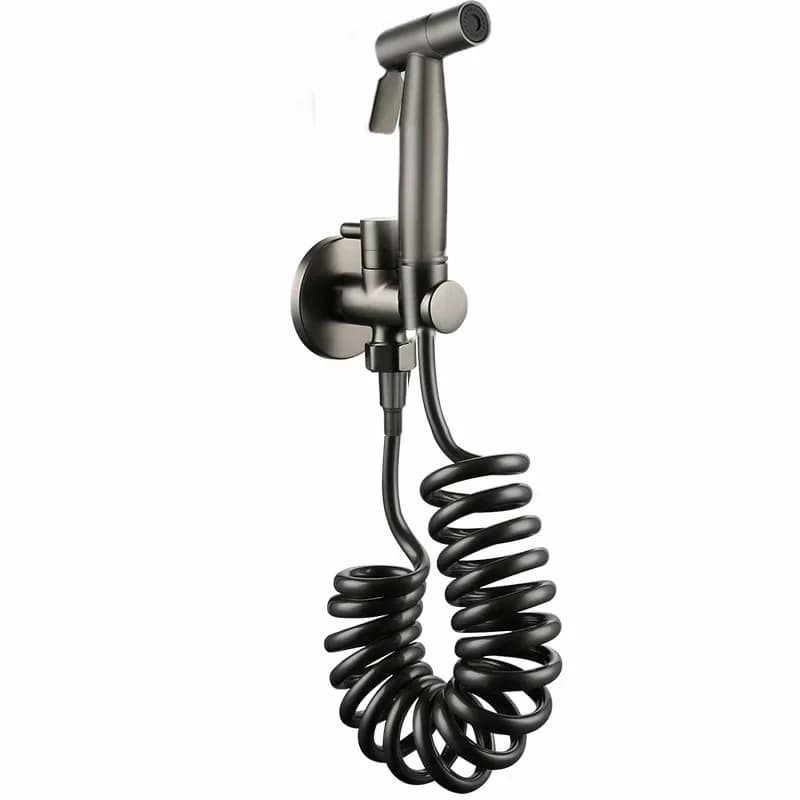 Rubinetto doccetta bidet grigio canna di fucile in acciaio inossidabile, kit doccia bidet spazzolato con valvola in rame, set getto BG99