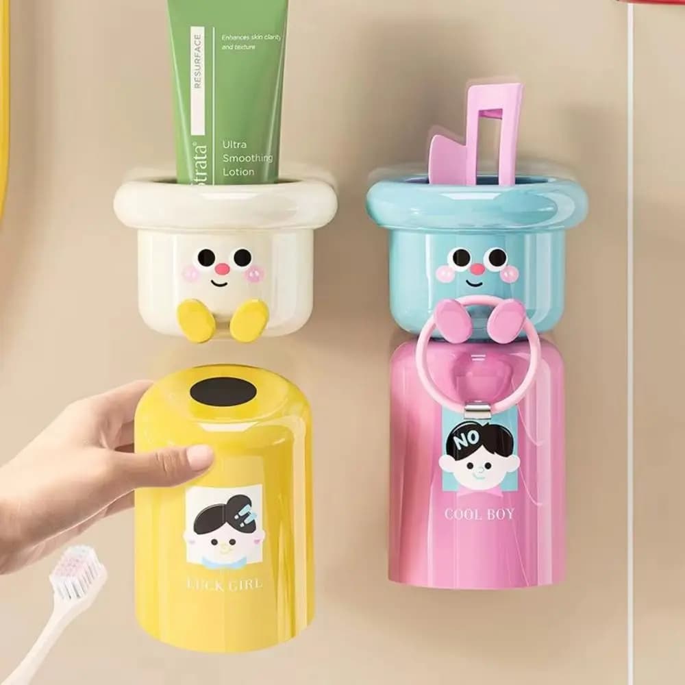 Porta spazzolino magnetico per cartoni animati, portaoggetti per la casa, montato a parete, porta spazzolino senza punzonatura per accessori da bagno