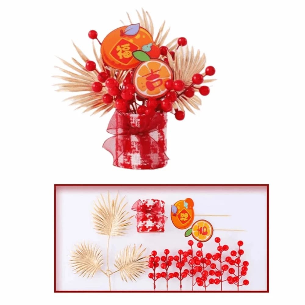 Creative New Year Lucky Decoration Chinese Style Handmade Blessing Flower Bucket Traditional Simulated Potted Plant Pendant