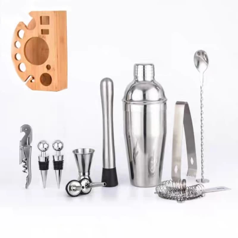 12 pz/set 750ml Acciaio Inossidabile Cocktail Shaker Mixer Drink Barista Kit di Bar Con Set di Bar Rack in Legno