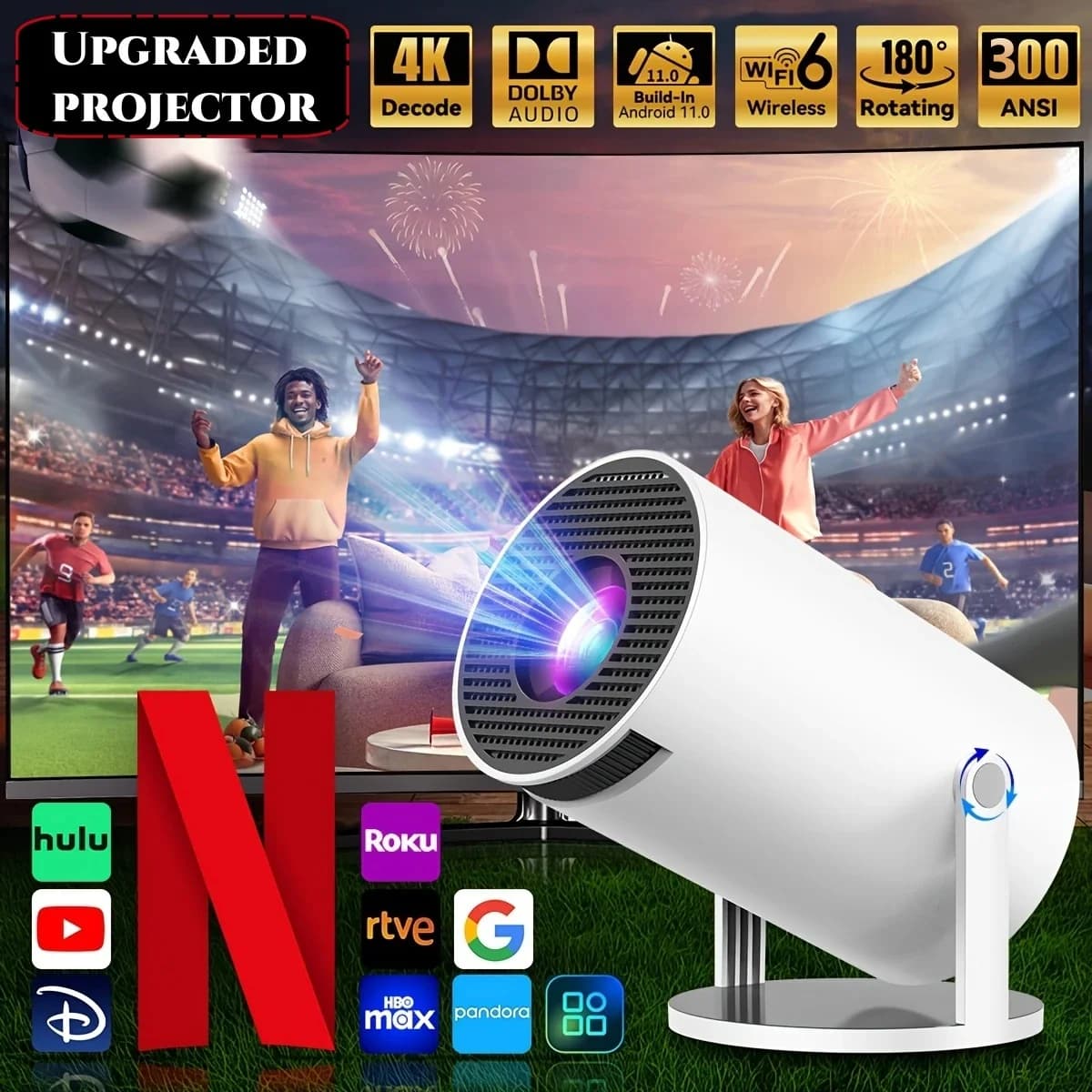 Proiettore Mini HY300PRO Aggiornato con WiFi6 e BT5.4, Proiettore Portatile con Supporto 4K, Correzione Automatica del Trapezio Verticale 180° ° Rotazione per film