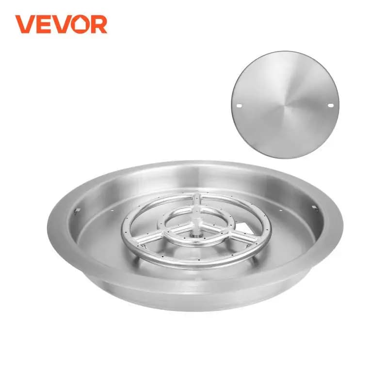 VEVOR Braciere Rotondo da Incasso da 19 Pollici in Acciaio Inossidabile, Bruciatore per Focolare a Gas Naturale e Propano da 9200 BTU con Coperchio per Interni