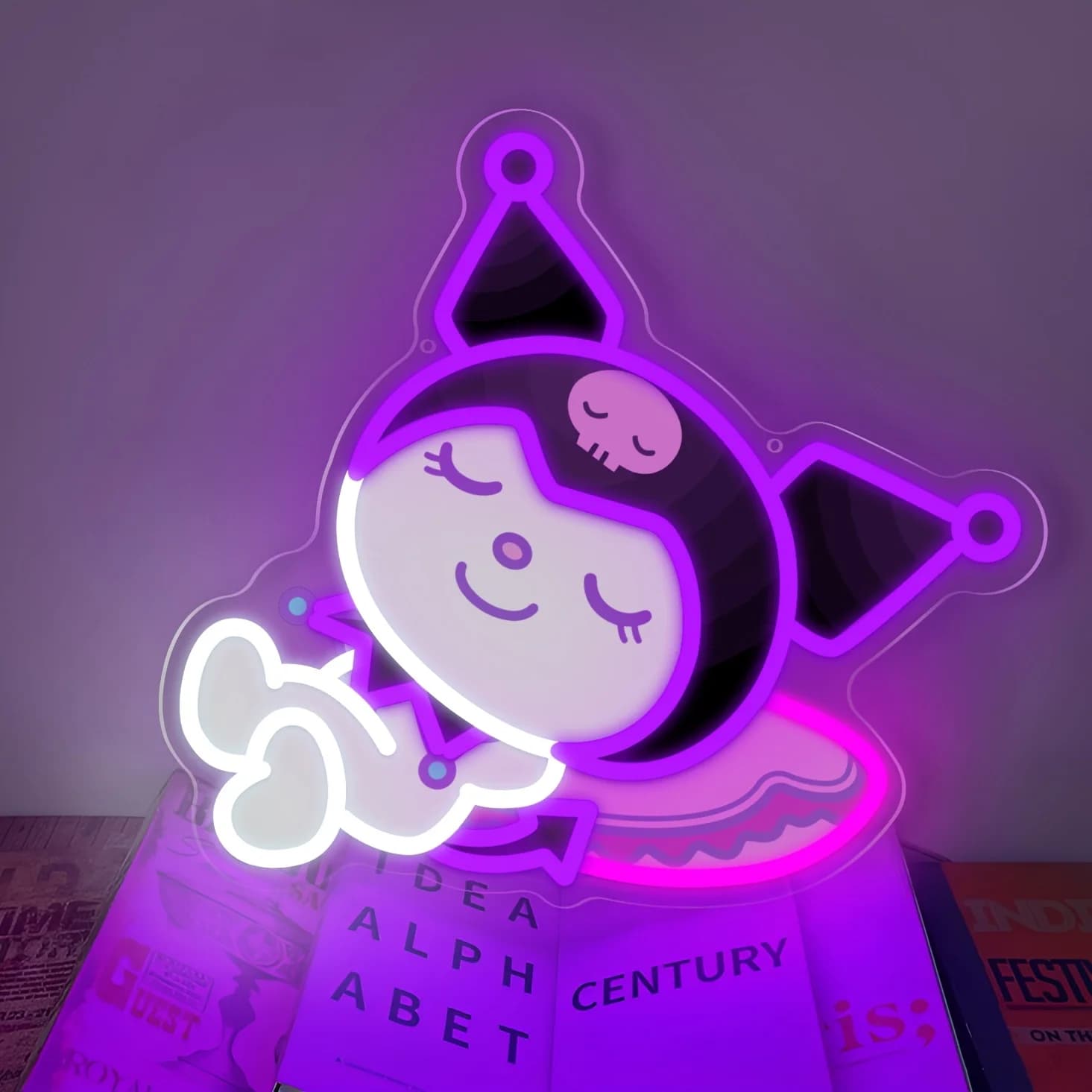 Lampada Notturna LED Neon Kuromi USB Dimmerabile per Ragazze Adolescenti, Decorazione Casa, Lampada da Scrivania Estetica, Regalo di Compleanno Anime Punk