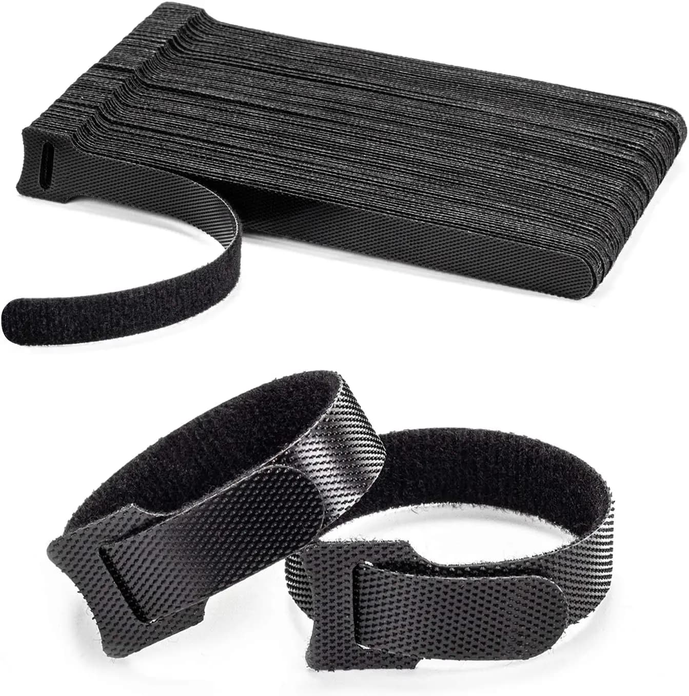 80PCS Reusable Cable Ties, Black Adjustable 6-Inch Cord Organizer, Multi-purpose Hook Loop Wire Management for Home Office Data Centers