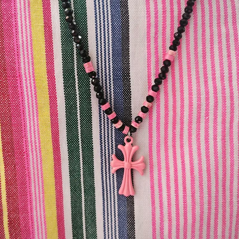 Colorful Silicone Cross Necklace Pendant Metal Ball Chain Waterproof Hip Hop Punk Sports Casual Accessories
