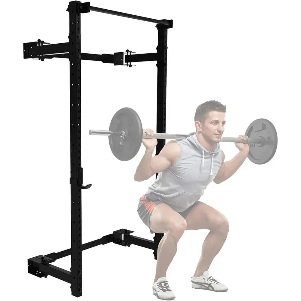 Rack per Squat a Parete Resistente con Barra Regolabile per Trazioni per Palestra Domestica - Ideale per Sollevamento Pesi e Allenamento della Forza