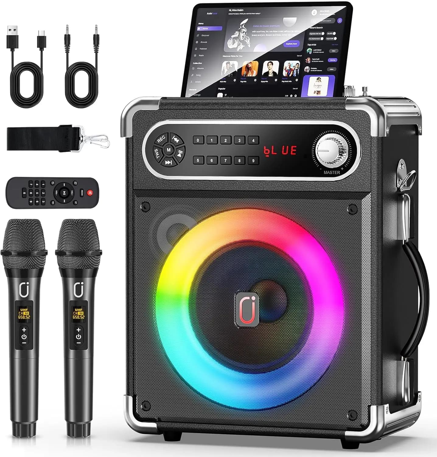Macchina per Karaoke Portatile con 2 Microfoni Wireless, Audio Migliorato, Bluetooth 5.3 per Feste in Casa