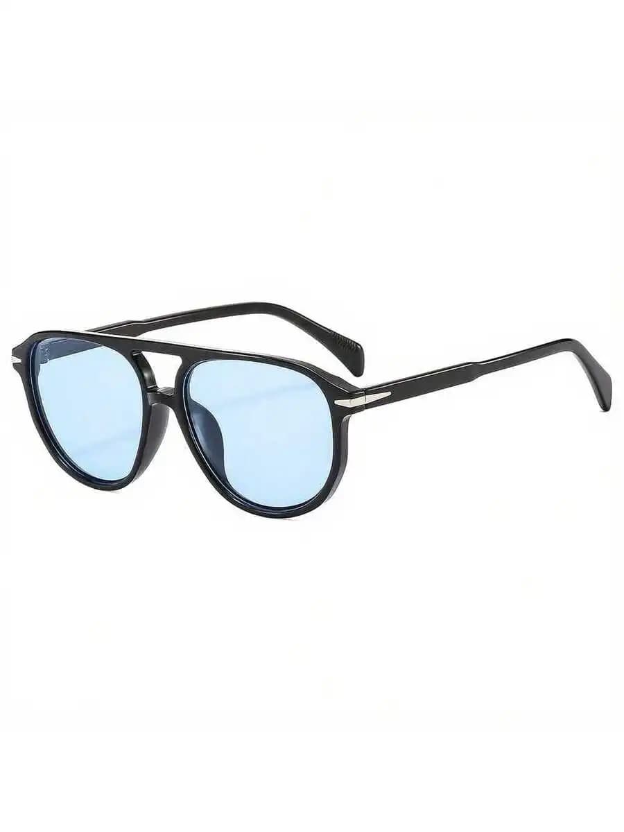 Occhiali da sole ovali unisex a doppio ponte con lenti blu per feste, viaggi e uso quotidiano
