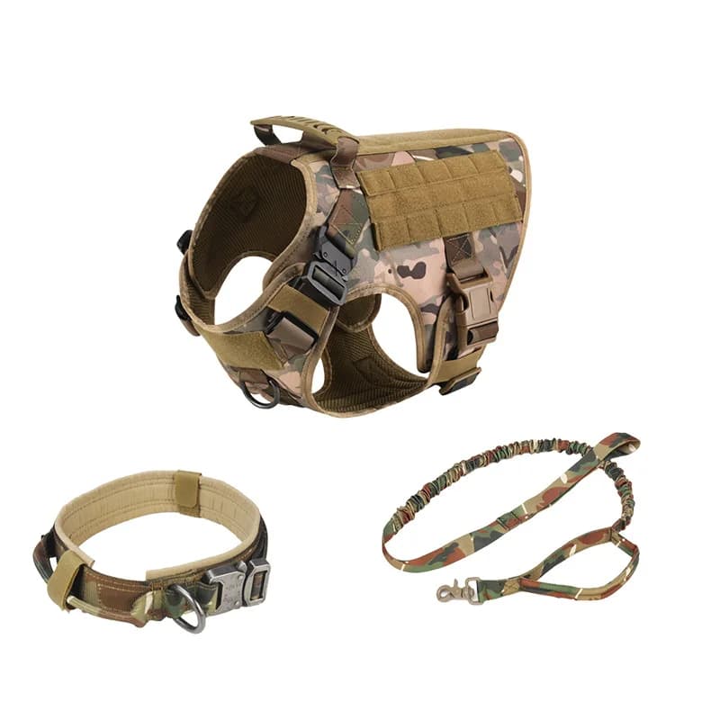 Outdoor tactical dog harness collar leash three-piece training suit dog set harness