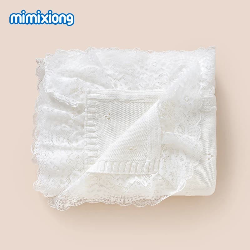 Eleghant White Lace Newborn Boys Girls Stroller Swaddle Wrap 102*82cm Baby Blanket Cotton Knit Super Soft Infant Bed Accessories