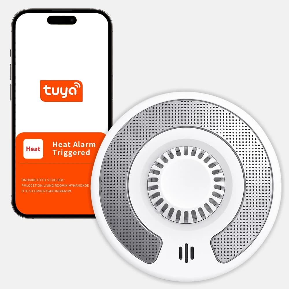 Rilevatore di fumo e calore Wi-Fi con controllo tramite app Tuya, allarme di fumo e calore con batteria al litio sigillata da 10 anni, CE/UKCA, VSH03W