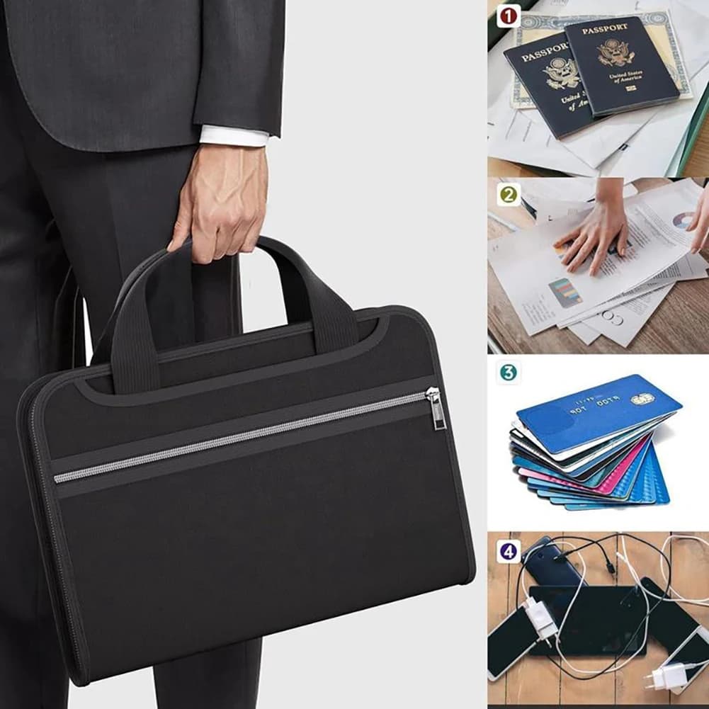 Fireproof Document Organiser with Handle Waterproof Accordion File Organiser Portable File Folder with Labels