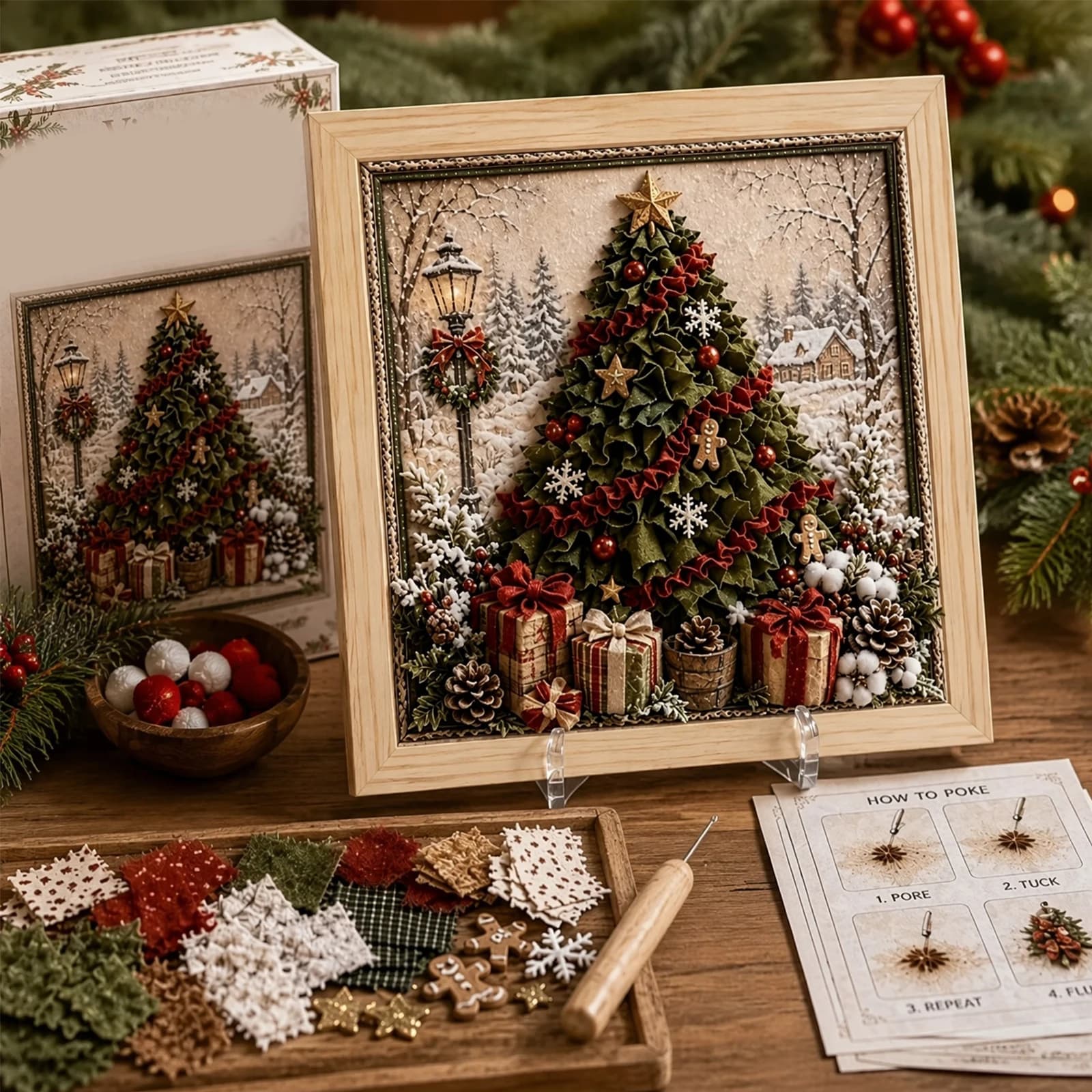 DIY Fabric Art Christmas Needle Craft Kit Festive Textile Art Winter Wall Art Beginner Embroidery Set