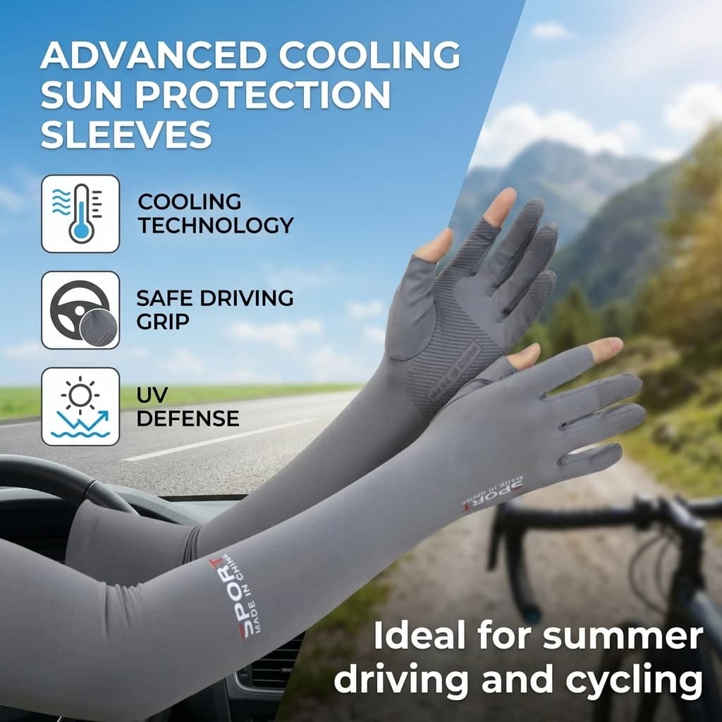 Unisex Ice Silk Sun Protection Arm Sleeves Extended Fingerless Gloves UV Blocking Breathable for Cycling Hiking Outdoor Summer