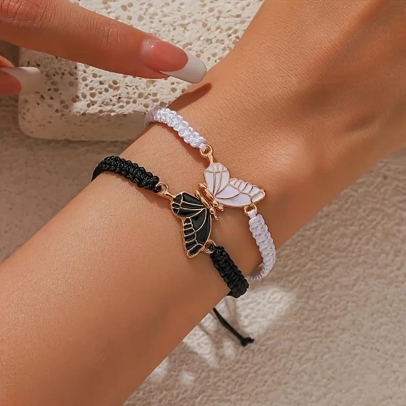 2 pezzi/set bracciale farfalla intrecciato fatto a mano abbinato per donna uomo regolabile migliori amici coppia bracciali moda set di gioielli