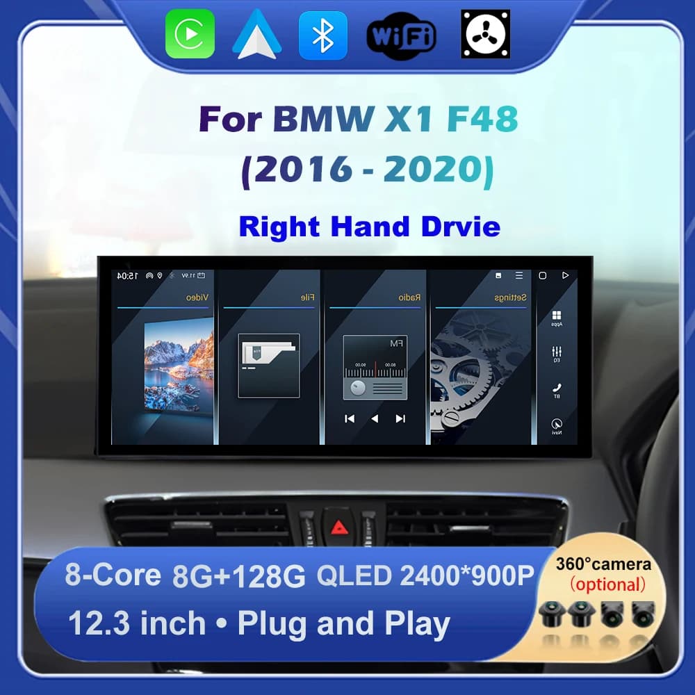 Wireless Carplay Android Auto QLED 2400*900P Per La Mano Destra Drvie BMW X1 F48 2016-2020 NBT EVO Sistema Touch Screen Bluetooth DSP