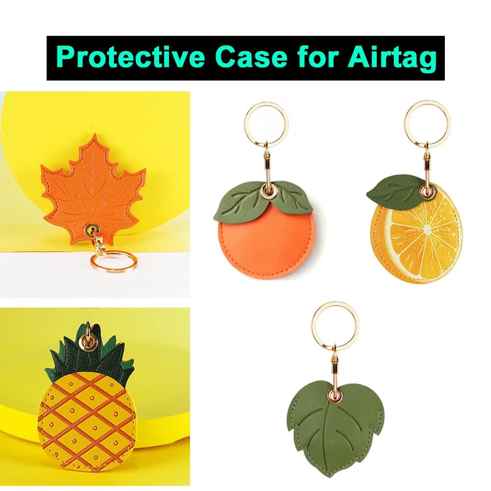 Custodia portachiavi in pelle per supporto Airtag con motivo a frutta Custodia protettiva anti-perdita Air Tag Tracker per chiavi Zaino Bagagli