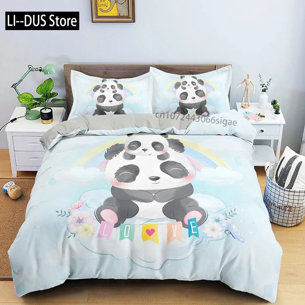 Set copripiumino animale cartone animato Set biancheria da letto modello panda luna stella per bambini Biancheria da letto singola queen size Copripiumino in microfibra
