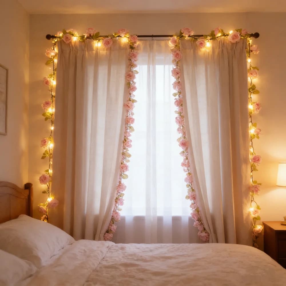 Decorazione Nuziale: Ghirlanda a Batteria per Camera da Letto, Luci Fatate a LED in Edera Artificiale, Tenda Luminosa per Albero di Natale