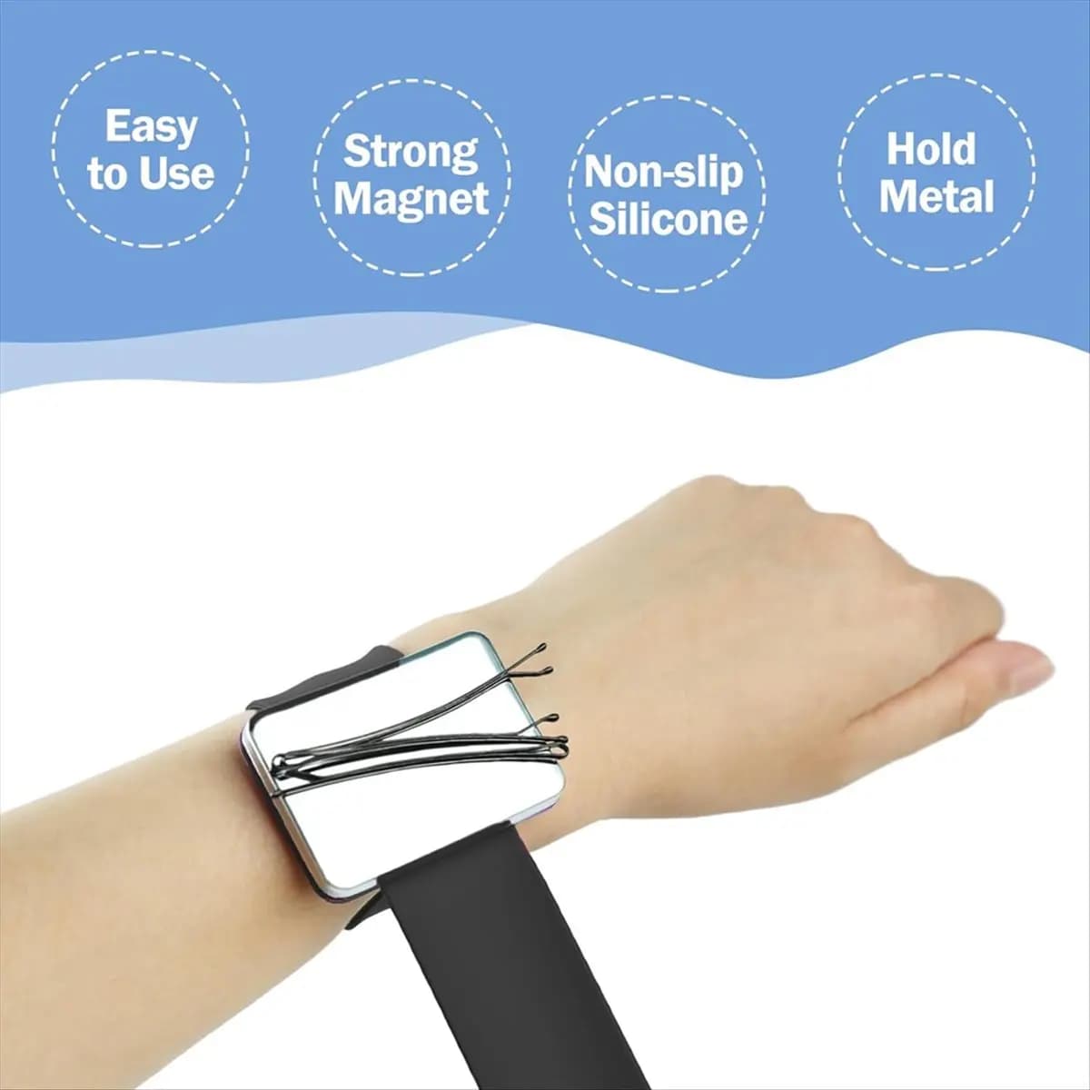 【TODAY-BUY】2 PCS Magnetic Pin Cushion Wrist, Magnetic Sewing Pincushion, Magnetic Pin Holder Wristband for Sewing ,Black