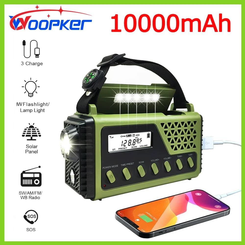 Woopker Radio SY-1199 10000mAh Multifunzionale FM Radio Di Emergenza Energia Solare AM/FM/SW Radio Bluetooth Portatile Power Bank