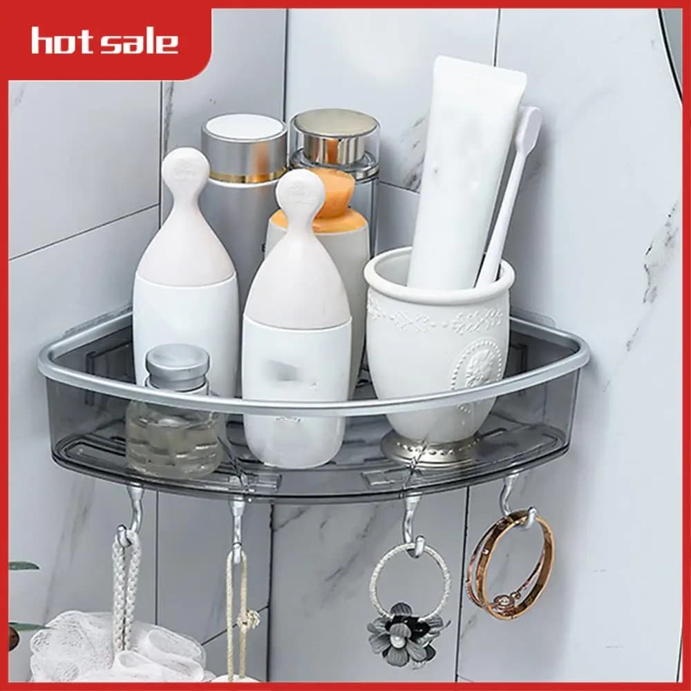 A33R-Storage a tre angoli a parete, mensola da bagno con ganci portasciugamani, organizer per bagno domestico