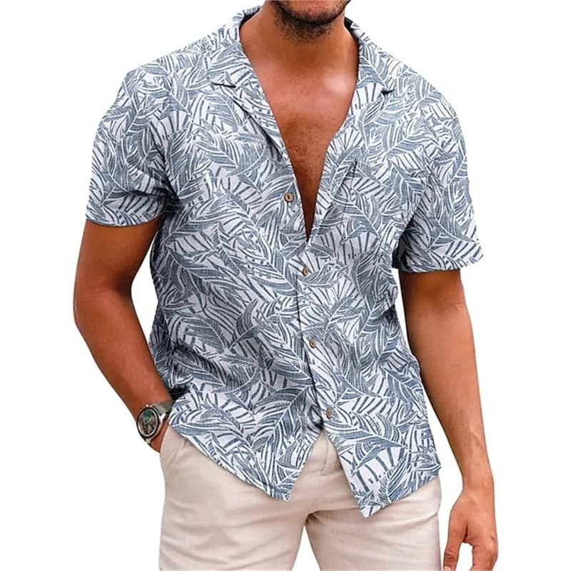 Camicie floreali hawaiane camicia estiva con bottoni da spiaggia camicia da uomo con risvolto fresco e traspirante a maniche corte