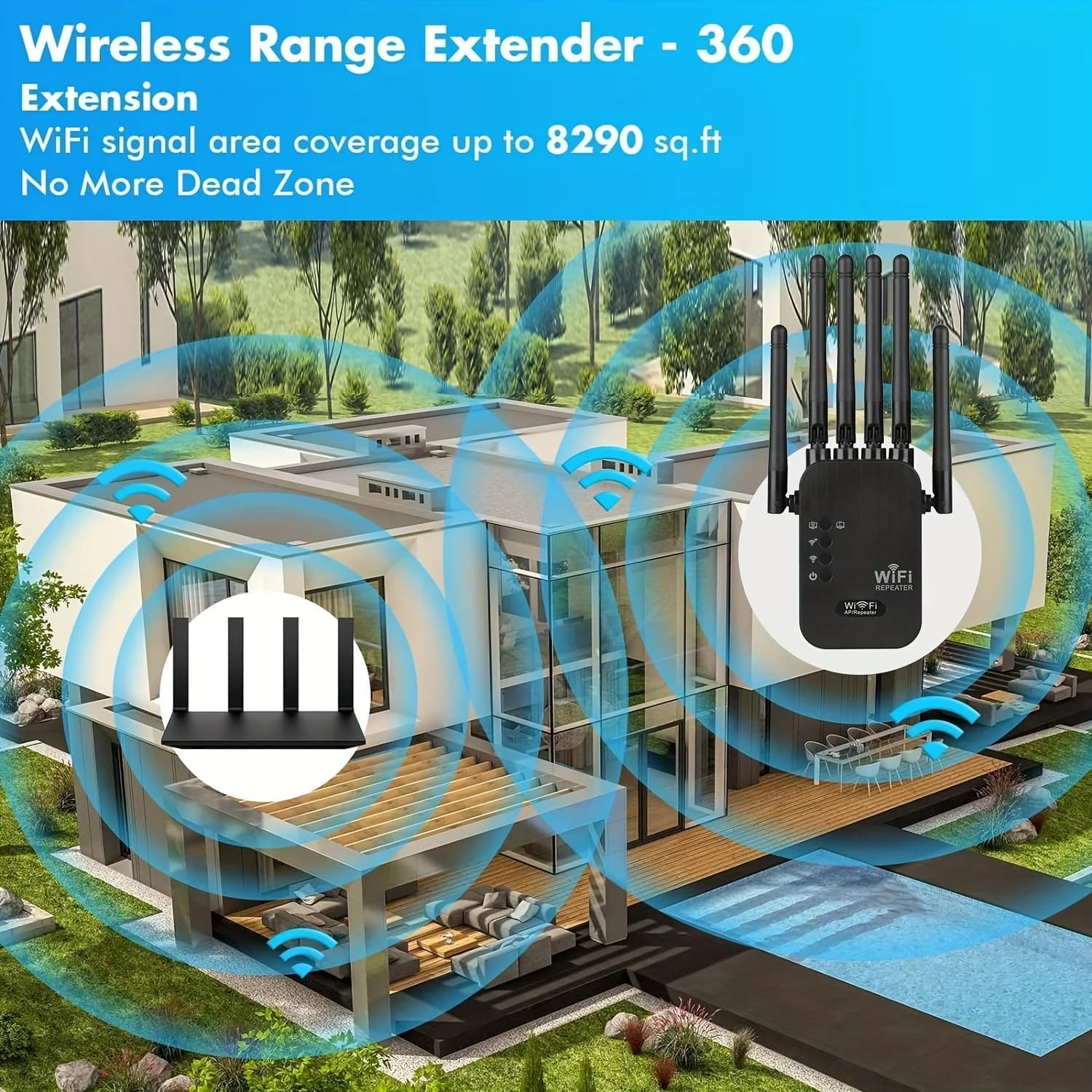 Ripetitore WiFi Wireless Dual Band 1200Mbps, Estensore di Segnale, Amplificatore di Rete Dual-band 2.4G 5G 802.11ac, Router WiFi