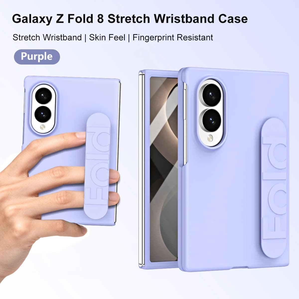 Simple Skin Feel Elastic Wrist Strap Silicone Phone Case for Samsung Z Fold 8 Wide Shockproof Precise Cutouts Portable Cover