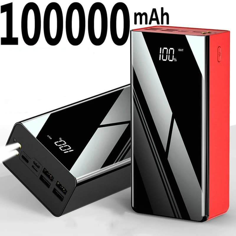 100000 mAh Power Bank 4 USB 2.1A Caricabatteria esterno Poverbank a ricarica rapida per iPhone 14 13 12 Samsung Xiaomi Powerbank