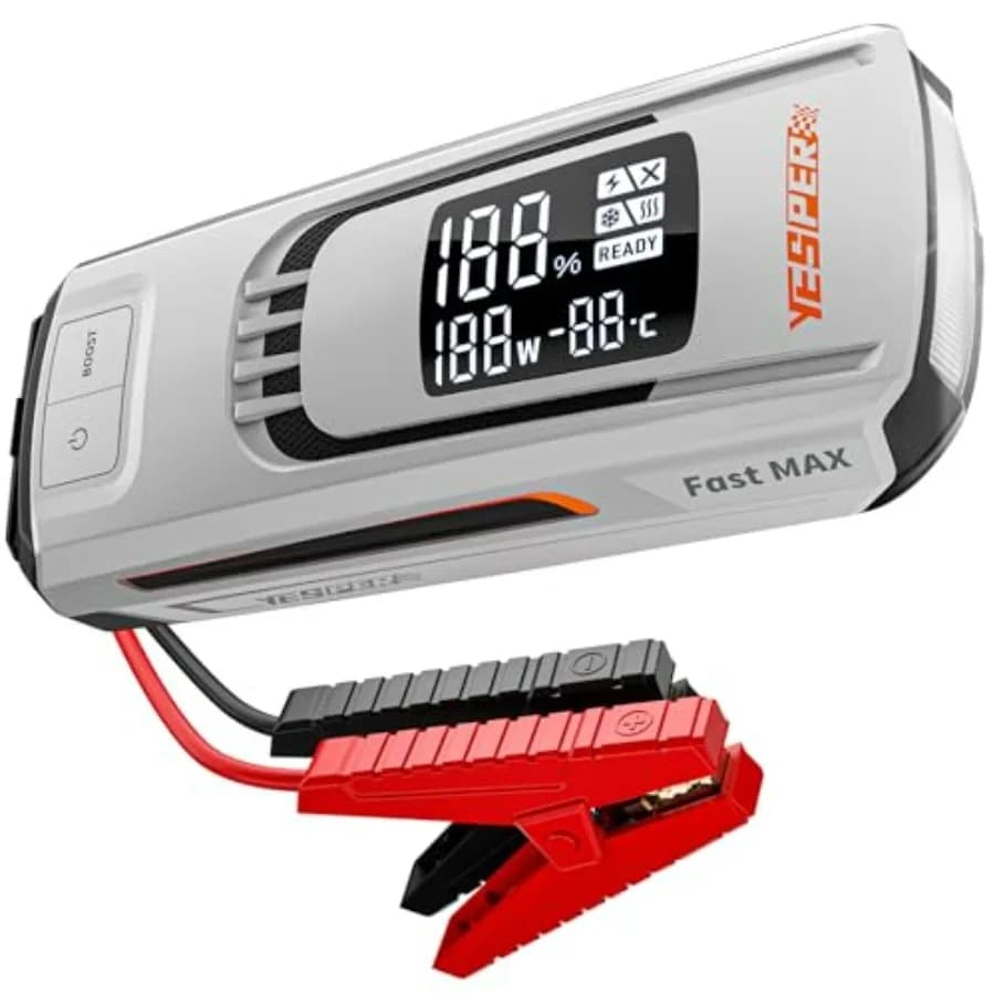 Avviatore di Emergenza Portatile 12V 4120A 27000mAh con Ricarica Rapida 100W per Tutti i Veicoli a Benzina Fino a 10L e Diesel Nero Sicuro D