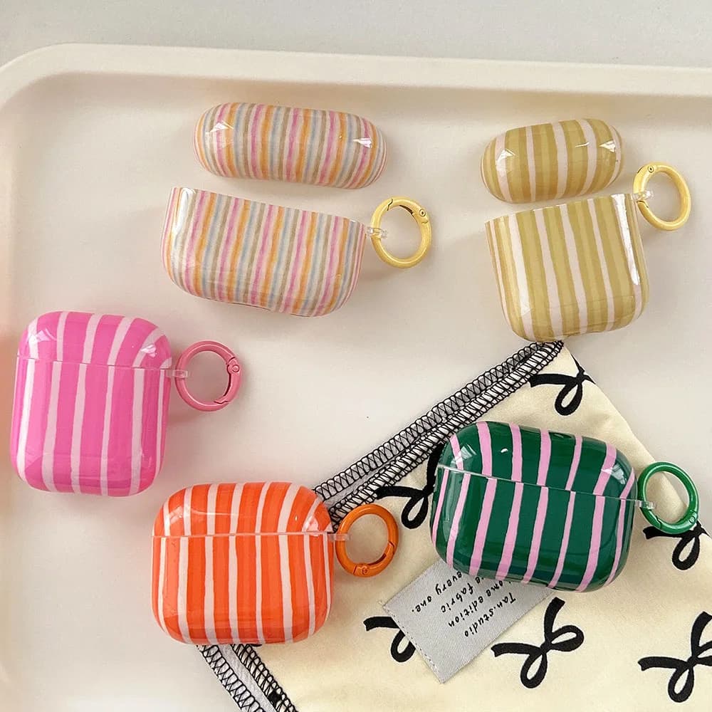 Summer Dopamina Color Simple Collision Strips Splicing Soft Earphone Case for AirPods 4 2024 Cover for AirPods 1 2 3 Pro 2nd