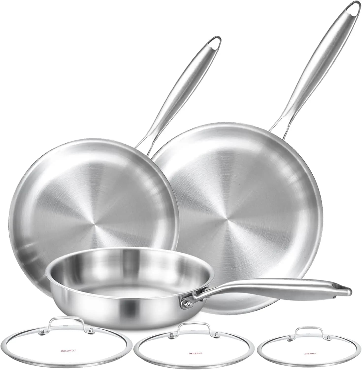 Set di Padelle in Acciaio Inox Tri-Ply da 8, 10 e 12 Pollici, Pentole per Induzione