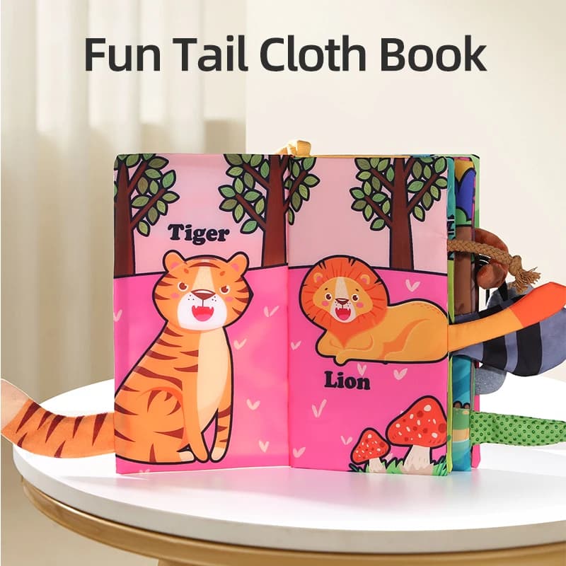 Libro di stoffa per bambini Sei pagine Morbido lavabile Giocattoli strappabili Simpatico libro di stoffa con coda di animale Giocattoli educativi Regalo di compleanno