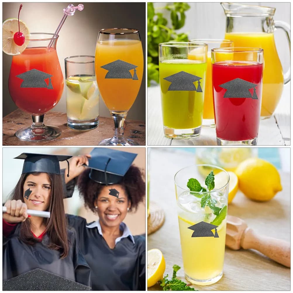 24 Pezzi Adesivi Neri a Tema Laurea per Tazze, Torte, Quaderni, Agende e Progetti Fai-da-Te