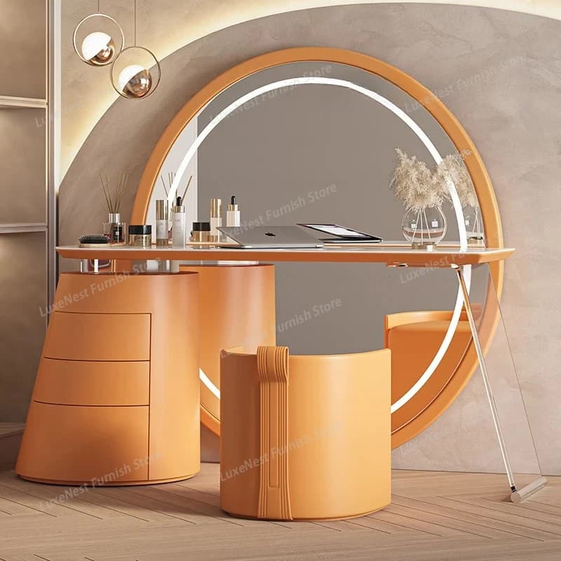 Tavolo da toeletta di lusso europeo con cassetti organizer, design moderno, specchio e scrivania, grande mobile penteadeira