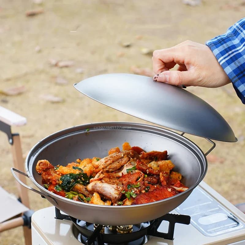 Pure Titanium Alcohol Stove Small Hotpot Double Handle Cover Induction Cooker Outdoor Camping and Picnic Cookware Set