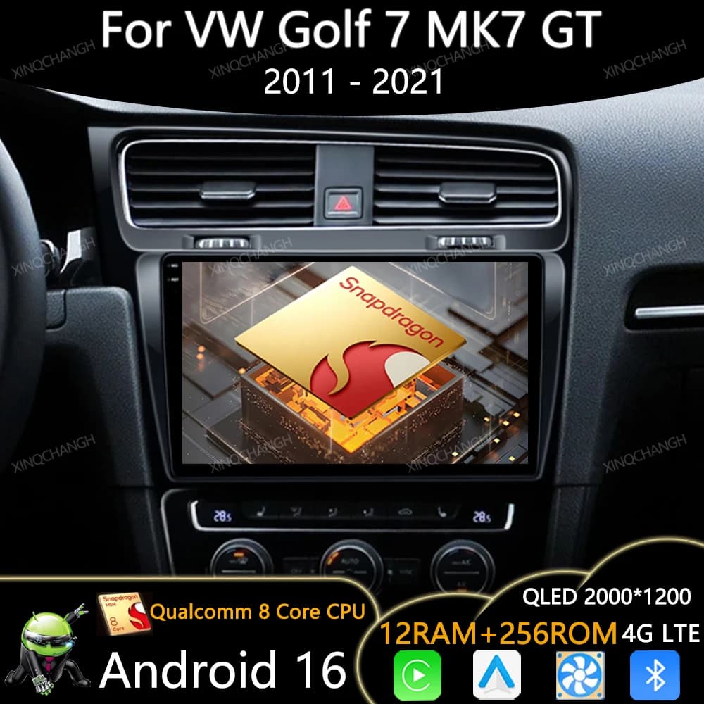 Android 16 Car Radio For Volkswagen VW Golf 7 MK7 GTI 2011 - 2021 GPS Multimedia Video Player Carplay Auto 4G WIFI QLED Qualcomm