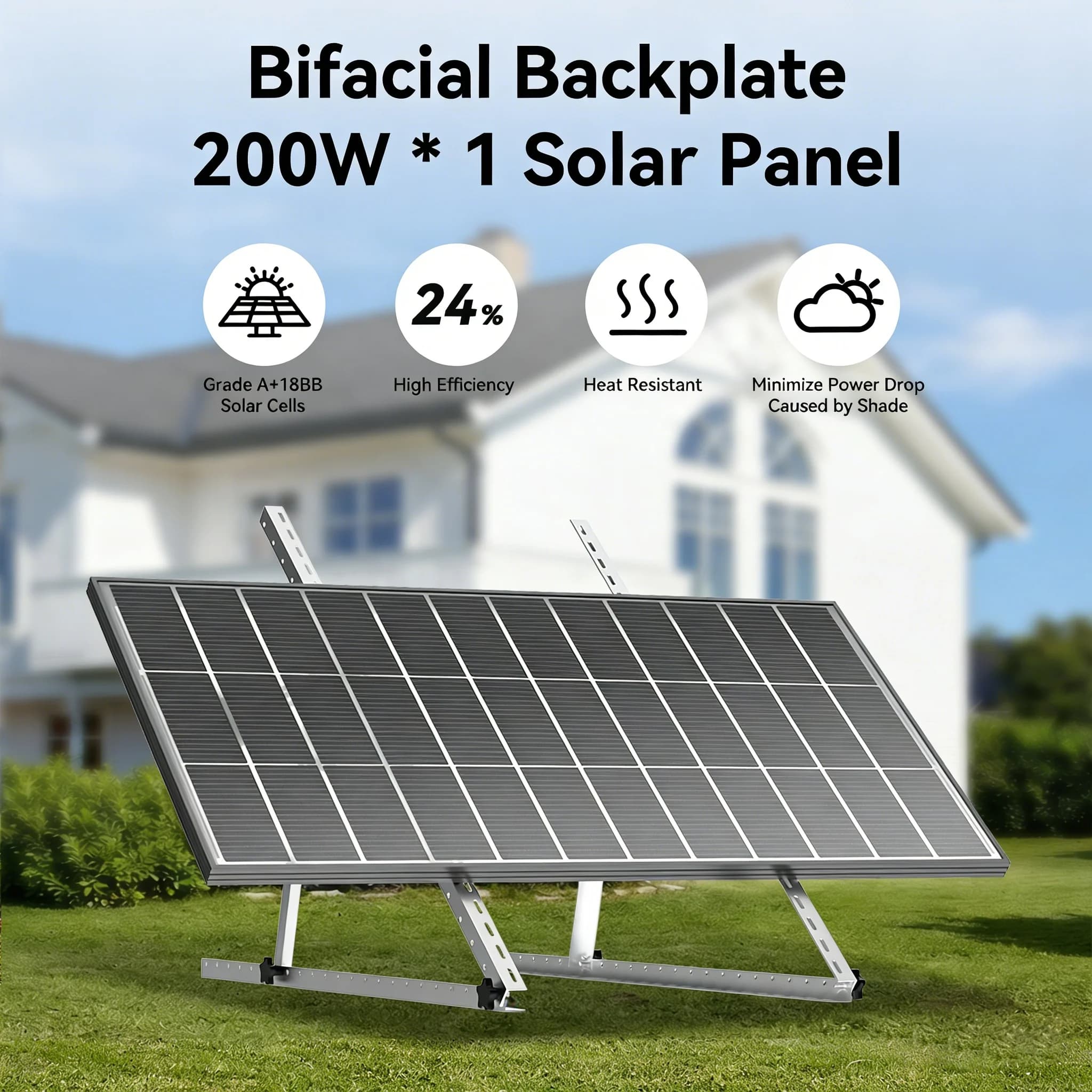 Rvpozwer 200W 12.8V Pannello bifacciale Sistemi solari Pannelli monocristallini 16BB Celle solari Alimentazione fotovoltaica per barca sul tetto domestica