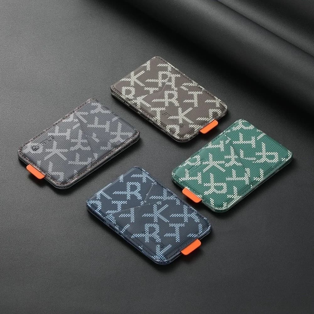 Magnet Card Holder Faux Leather Built-in Stand Leather Card Case RFID Anti-Skimming Card Slot Design Magnetic Phone Wallet