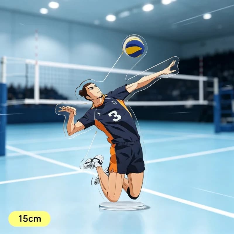 Asahi Azumane 15cm Acrylic Stand Spiking Volleyball Player Character Figure Transparent Base Desktop Ornament Gift For Hobby Fan