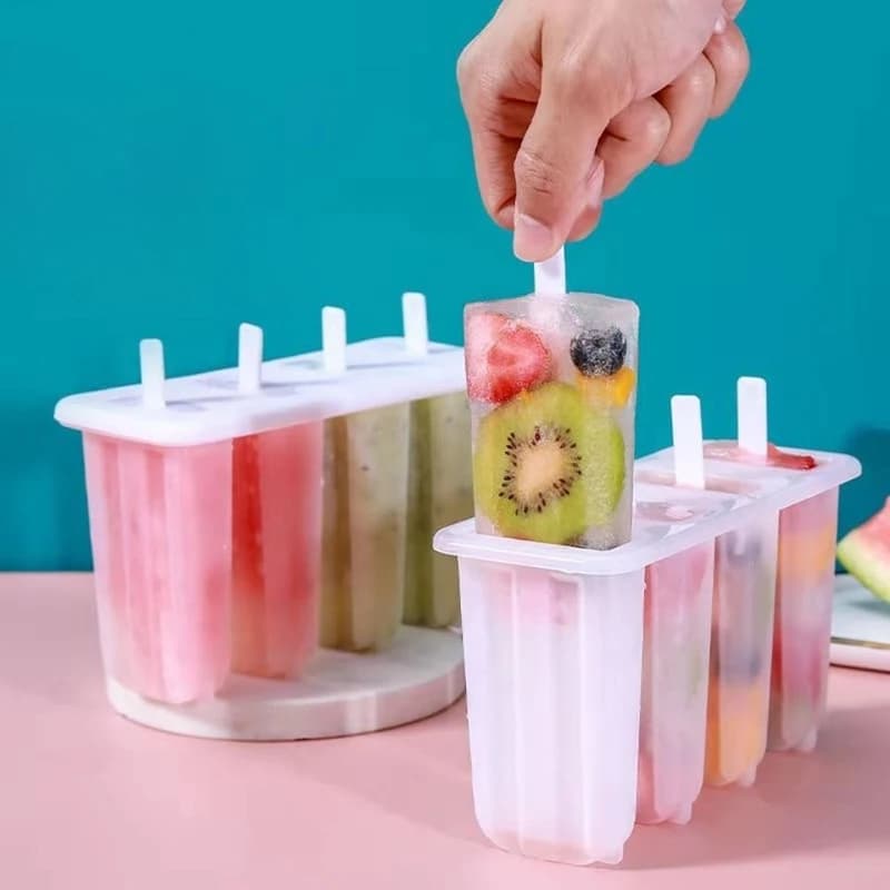 ● 4 Cell Ice Cream Popsicle Mold DIY Ice Cream Machine Homemade Summer Children Ice-lolly Mold Ice Tray Kitchen Gadgets