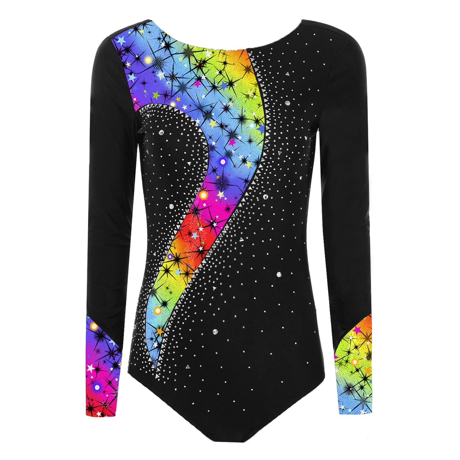 Body da Donna a Maniche Lunghe con Strass per Danza Classica, Ginnastica, Pattinaggio Artistico, Acrobatica, Yoga e Allenamento
